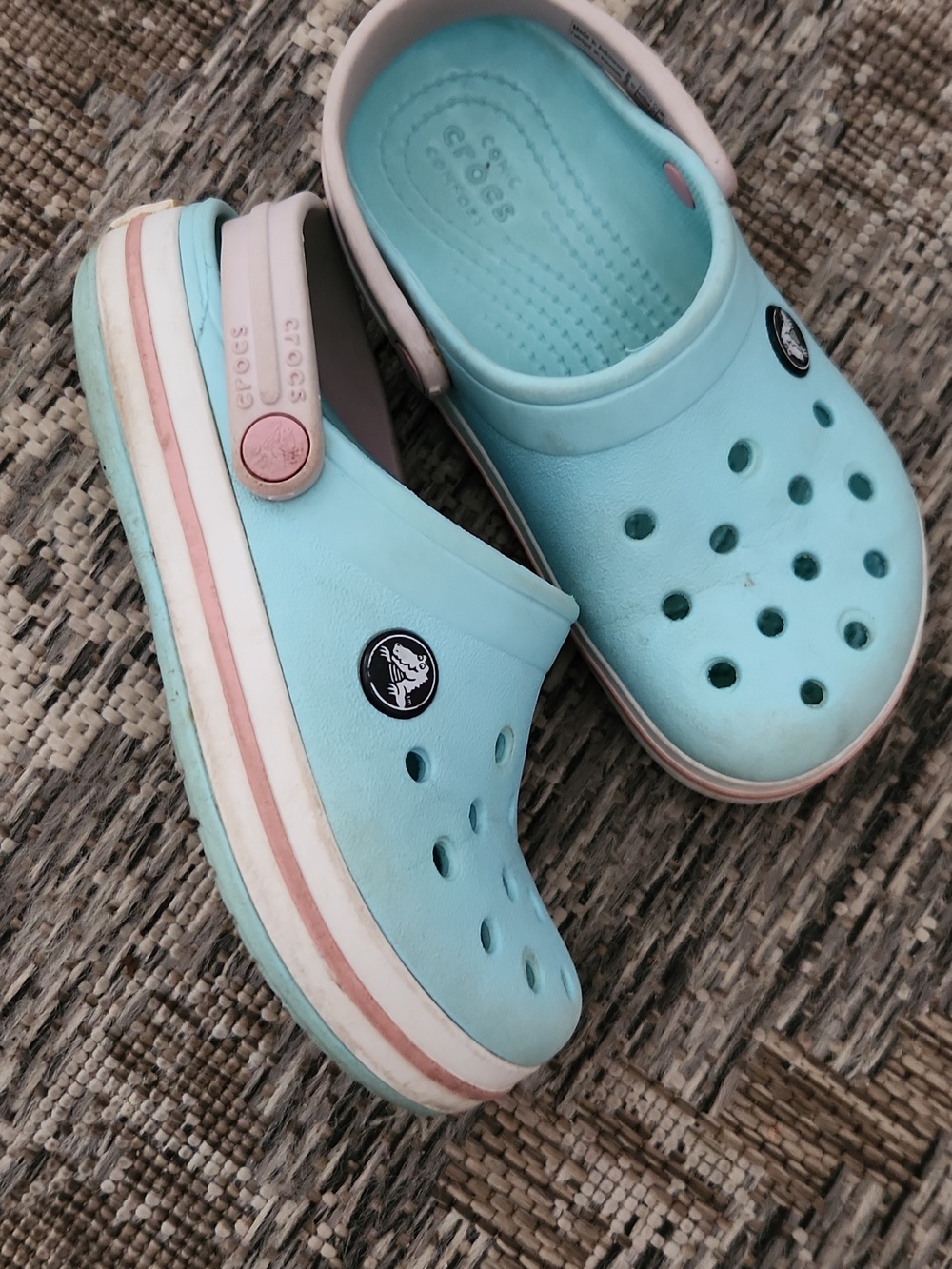 CROCS Kids Clog in Light Aqua with Pale Pink Strap